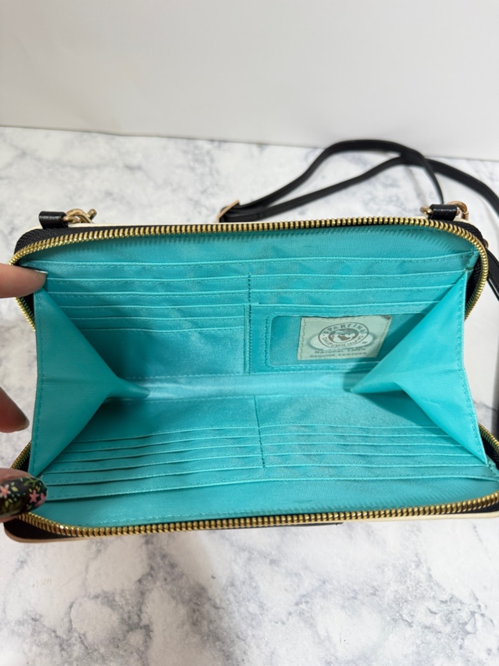 Spartina 449 black white linen leather Privateer Multi Phone Crossbody bag - Picture 4 of 7